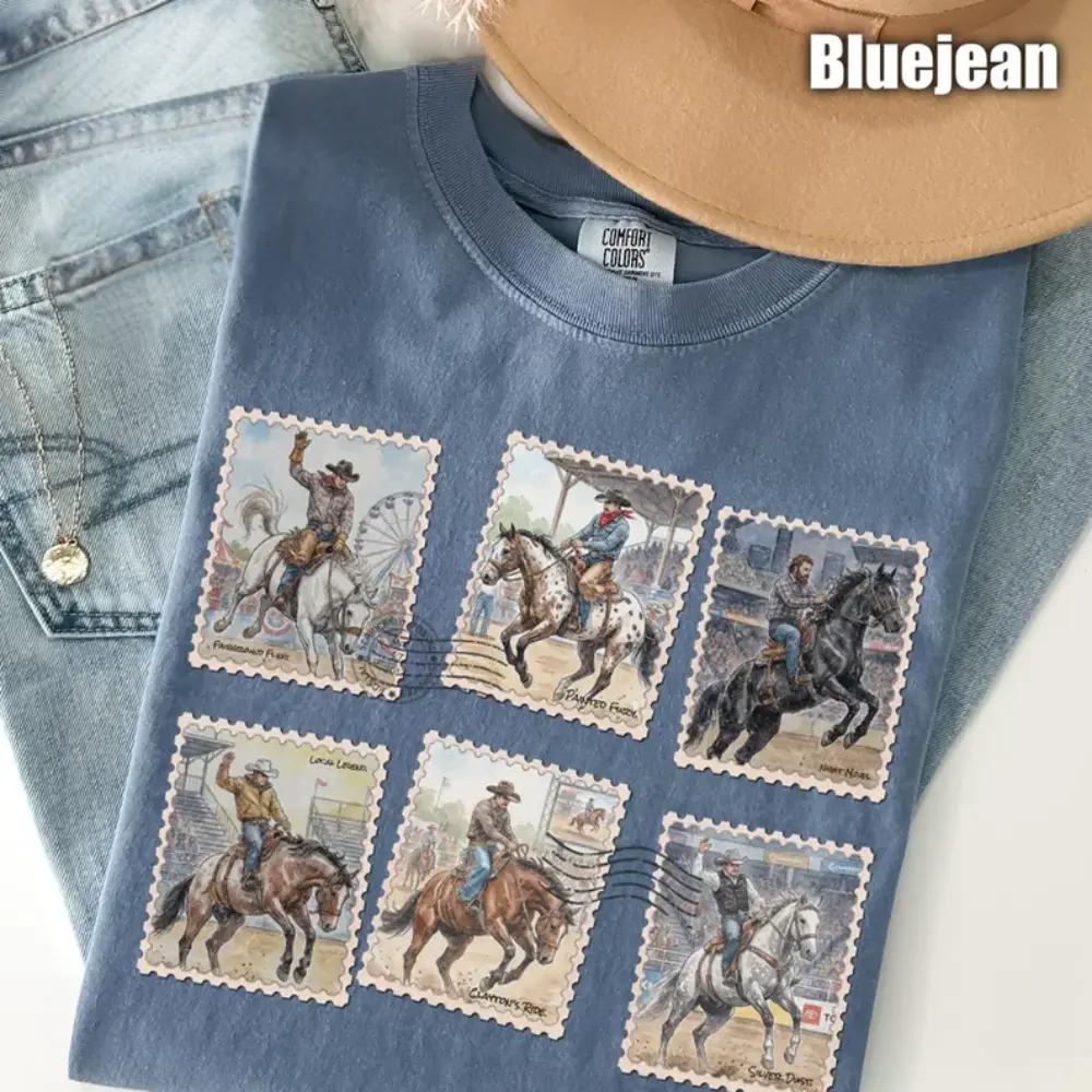 Rodeo Cowboy Shirt, Postage Stamp, Comfort Colors Tee, Oversized, Front Tshirt, Western, Horse Bucking, Country Music, Concert Shirt