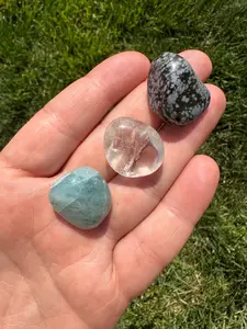Calming & Soothing Stone Set (Tumbled) - Aquamarine, Snowflake Obsidian, Clear Quartz
