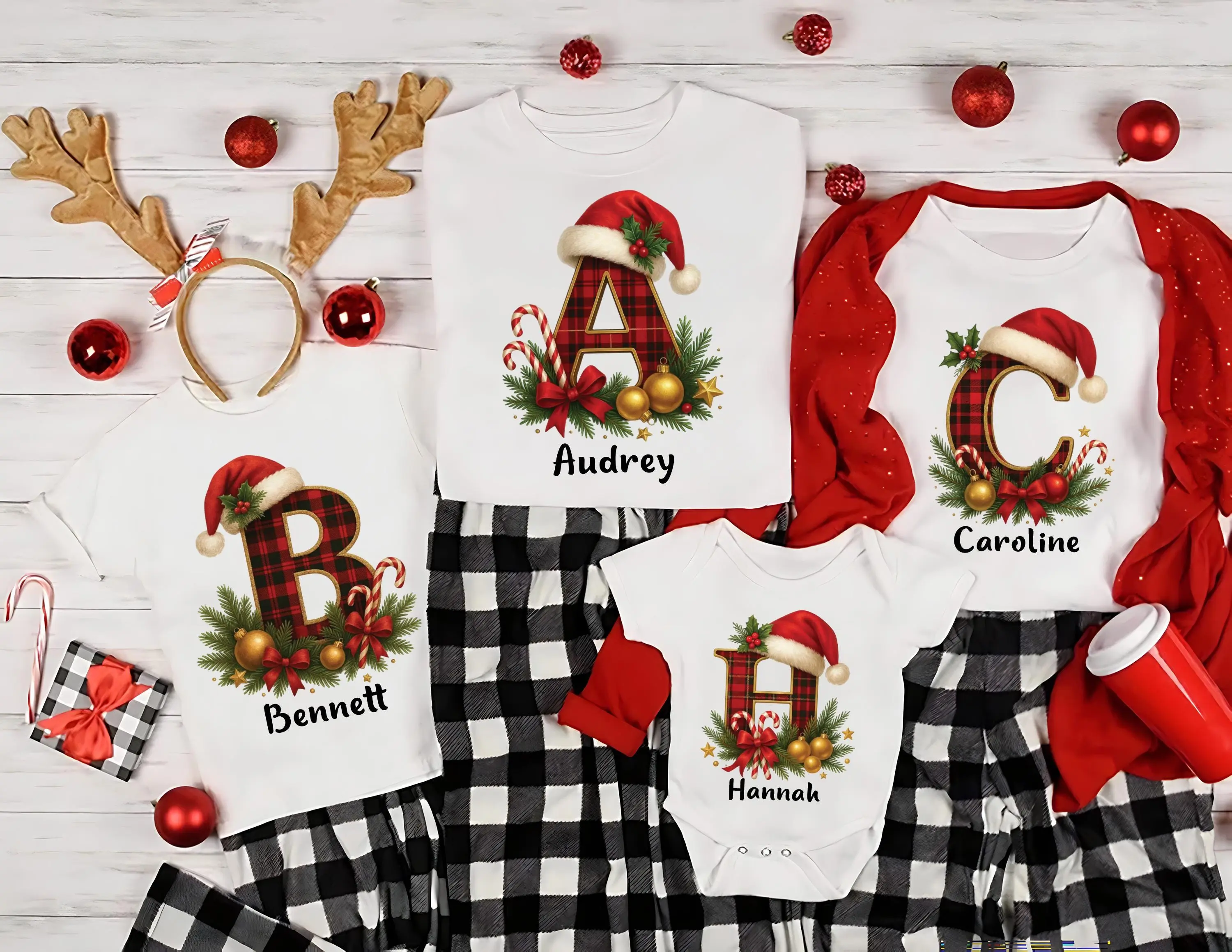 Personalized Christmas Family Shirt Custom Name Matching Pajamas Short Sleeve Unisex Holiday Tee for Family Photos Parties Cotton Fabric Fitted Breathable Everyday Garment Print