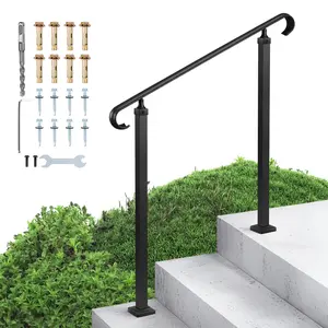 VEVOR Handrails for Outdoor Steps,  2-3 Step Adjustable Height, Carbon Steel Transitional Handrail with Installation Kit, Exterior Hand Railing for Steps, Concrete or Wooden Stairs, Porch, Matte Black