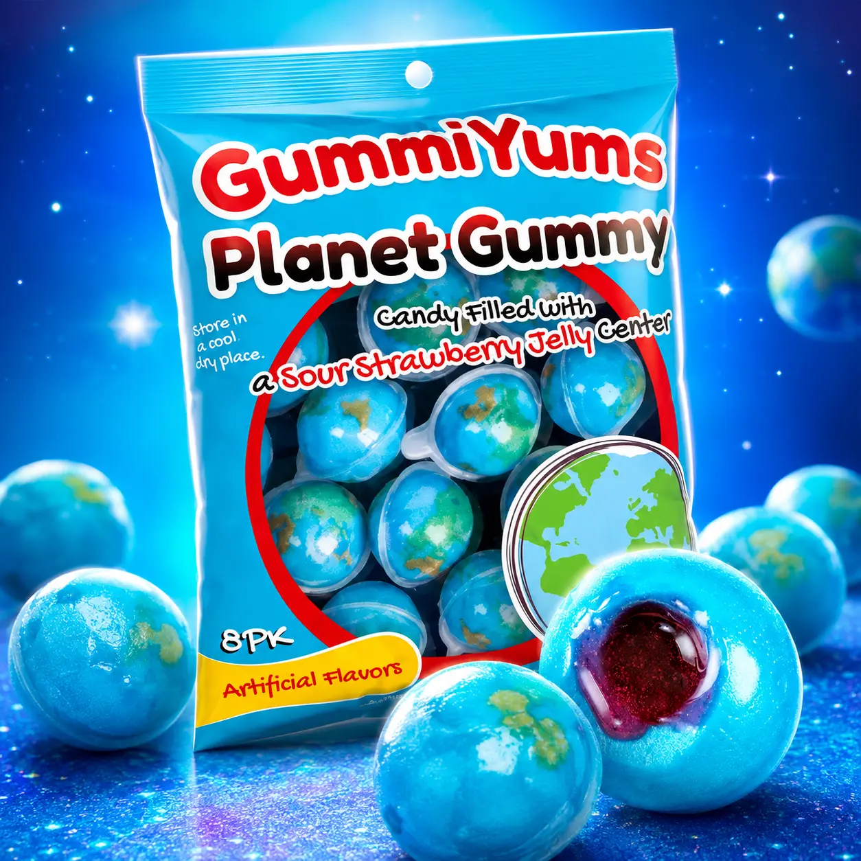 GummiYums Planet ball Fruit & Chewy Candy Gummies, 8-Pack Snack