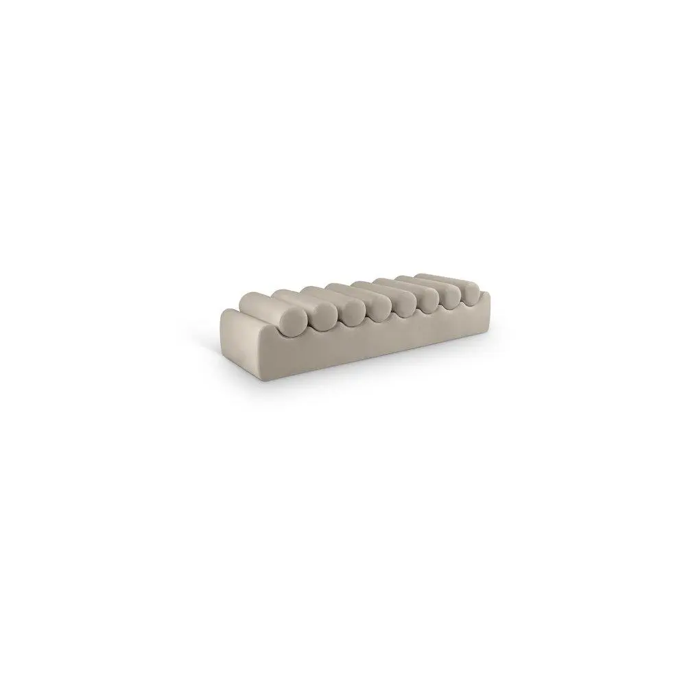 Rumble Taupe Vegan Leather Bench, Contemporary Home Decor Piece with Cylindrical Cushions, Flat Base, and Roll-Style Seat