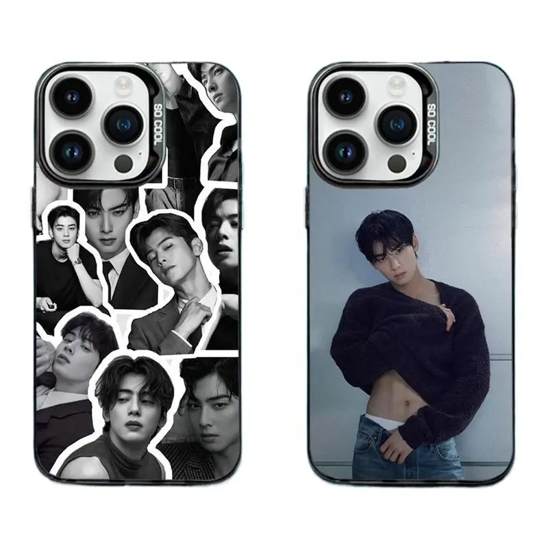 Custom Cha Eun-woo Style1 Hybrid Silicone TPU Protective Phone Case - Matte Black Durable Polycarbonate, Crash-Proof Dustproof Shock-Resistant for iPhone 17 Pro Max,16 Pro,15,14 Plus,13,12,11 Pro & Samsung S26-S23 Plus Ultra, Cute Mobile Phone Accessories