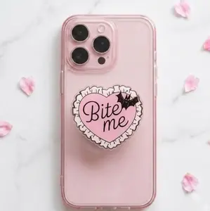 Cute Bite Me Heart Phone Grip | Kawaii Pink Ruffle Heart PopSocket | Spooky Gothic Bat MagSafe Phone Holder