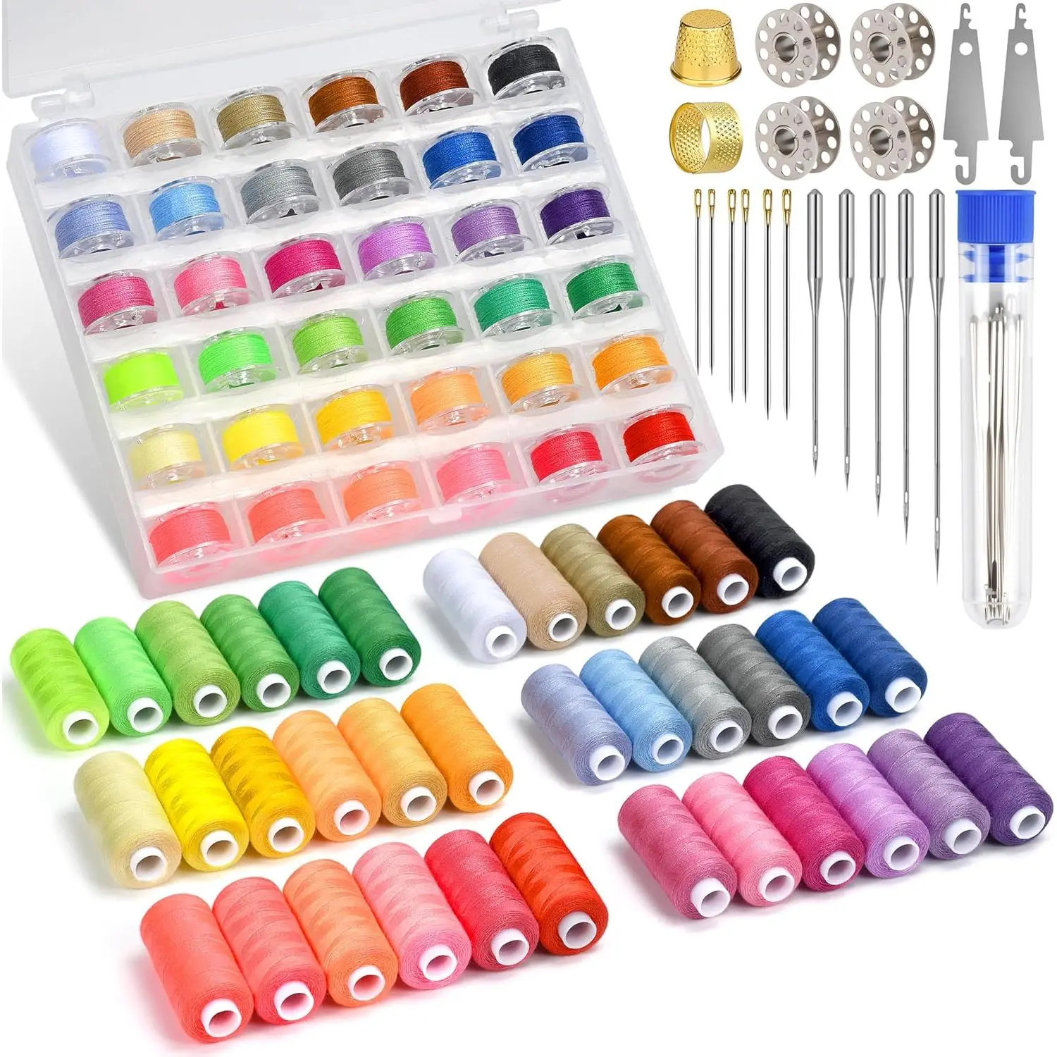 140 count Sewing Thread Kit, 36  Colors Machine Threads with Spools, 400 Yards Prewound Bobbins Set with 10 Machine  (70/9, 75/11, 90/14, 100/16 110/18) for  Sewing Machines Use
