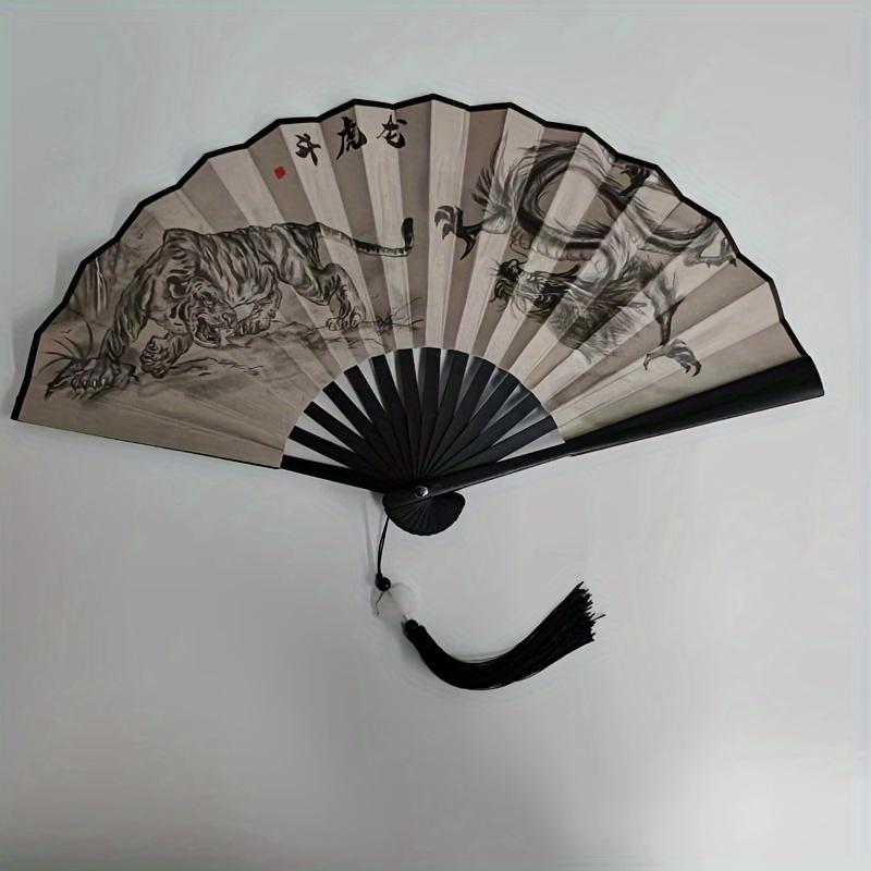 10.63inch Vintage Style PS Fan with Dragon and Tiger Design, Practical Home Decor, Artistic Wall Hanging, Retro Craft Fan for Kitchen and Living Room