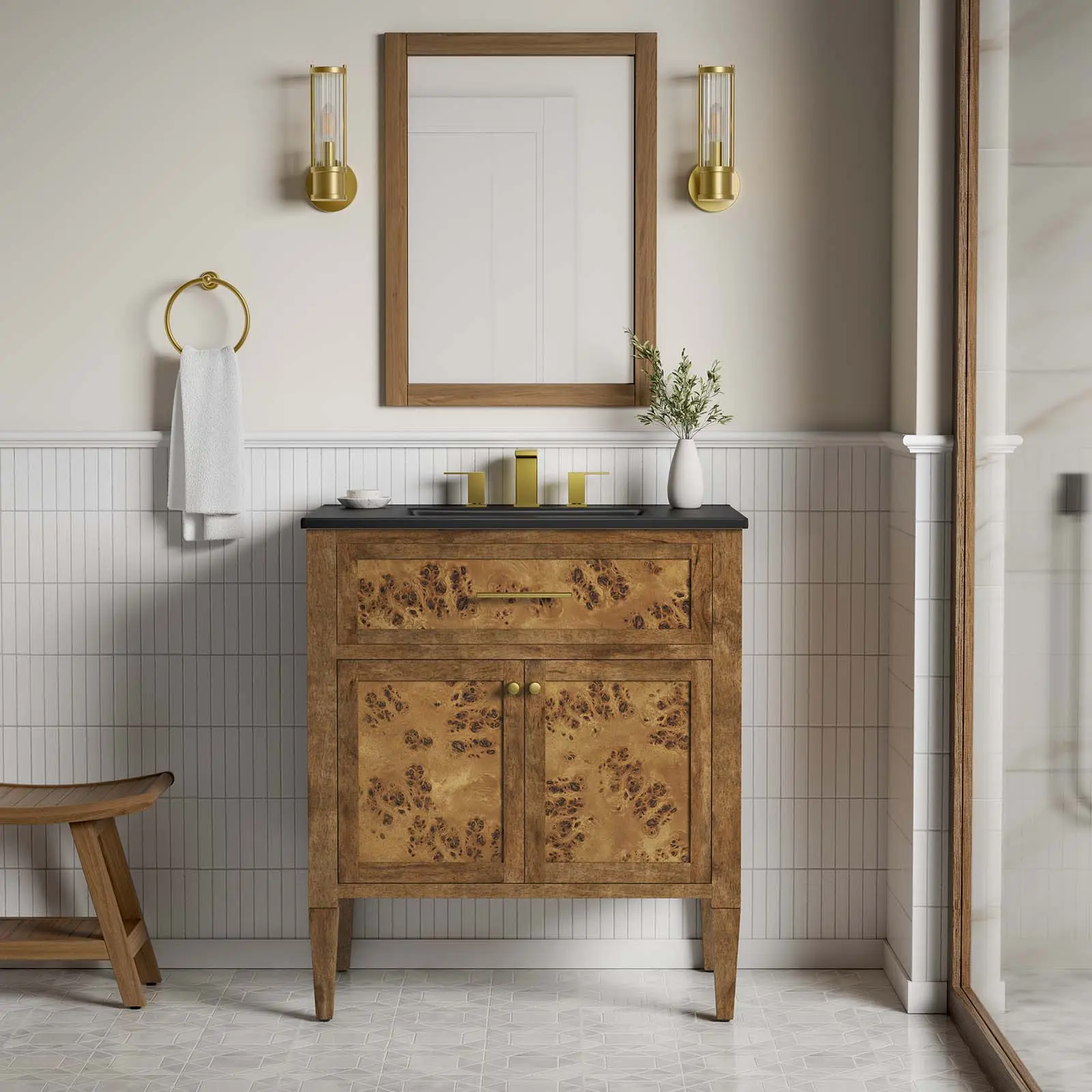 Modway Elysian 30-in Wood Bathroom Vanity - Black Brown Finish, Modern Decorative Home Improvement Fixture with Cayman 30" Bathroom Sink, 8" Centerset Holes