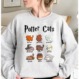 Potter Cats Sweatshirt, Funny Cats Sweater for Cat Lovers, Cute Comfy Gift for Cat Owners, Birthday Gift for Wizard Book Enthusiasts