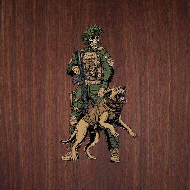 Special Forces Skeleton with Military Dog Sticker, Tactical K9 Vinyl Decal for Helmet, Car, Ammo Case