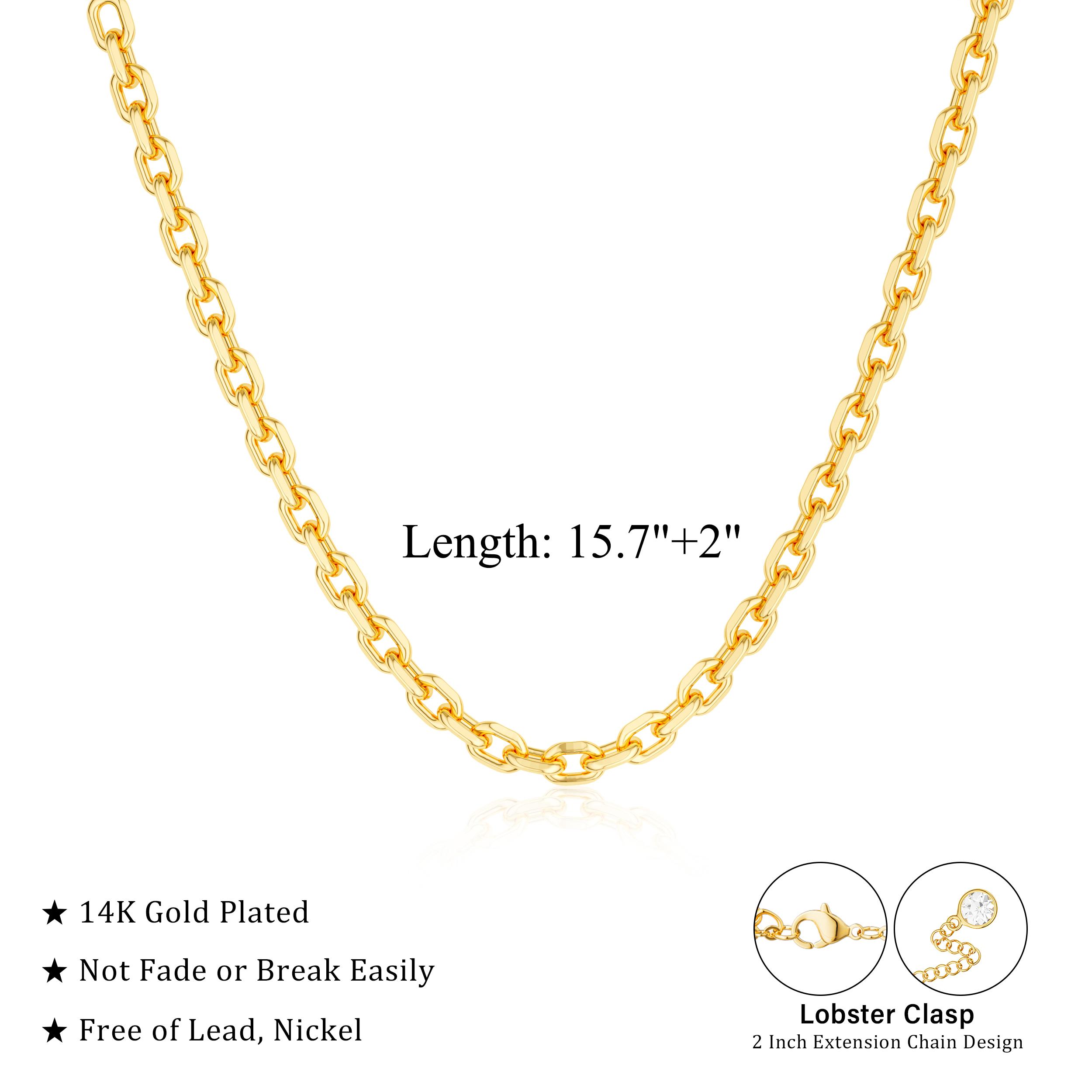 Tewiky 14K Gold/Silver Plated Paperclip Dainty Necklace for Women Statement Trendy Thick 14K Golden Chain Link Necklace Waterproof Simple Jewelry Gifts For Valentine's Day gifts