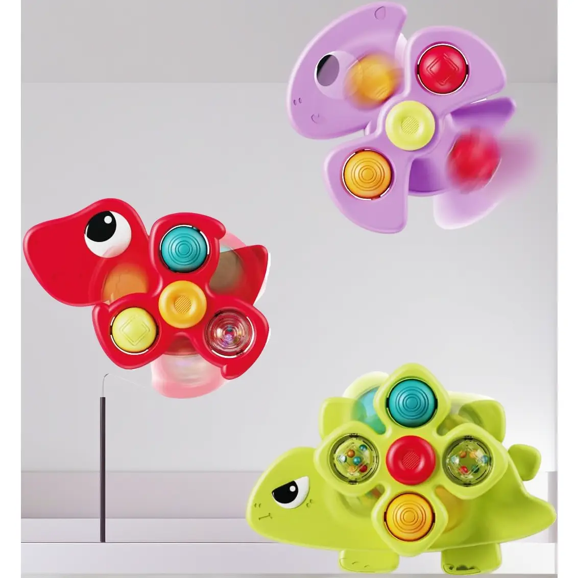 3PCS Dinosaur Suction Cup Toys - Sensory Play Bath & Window Stickers for Toddlers 1-3 Years, Car Seats & Highchair Toys, Ideal 1st Birthday Gift for Boys Girls