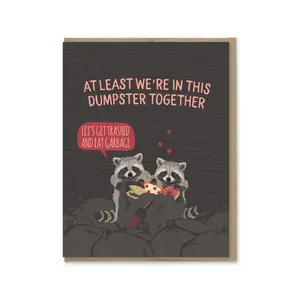 Dumpster Together Raccoons Love Card