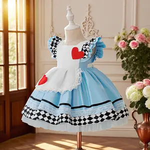05 Baby Girl Dress Alice in Wonderland Girl Performance Costume Pleated Skirt Printed Lace Princess Dress