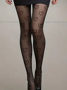 Women's Stockings, Air Heart Print, Soft Lightweight, All-Day Comfort, Suitable for Various Occasions, Enhance Fashion and Elegancy