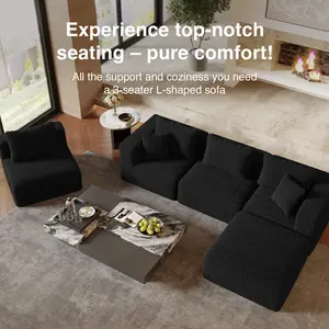 【4 Packages Shipping] Plush Corduroy Cloud Velvet Modular Couch with Chaise & Ottoman, No Assembly Required - L/U- Shaped Sectional Sofa Set with Flexible Configuration