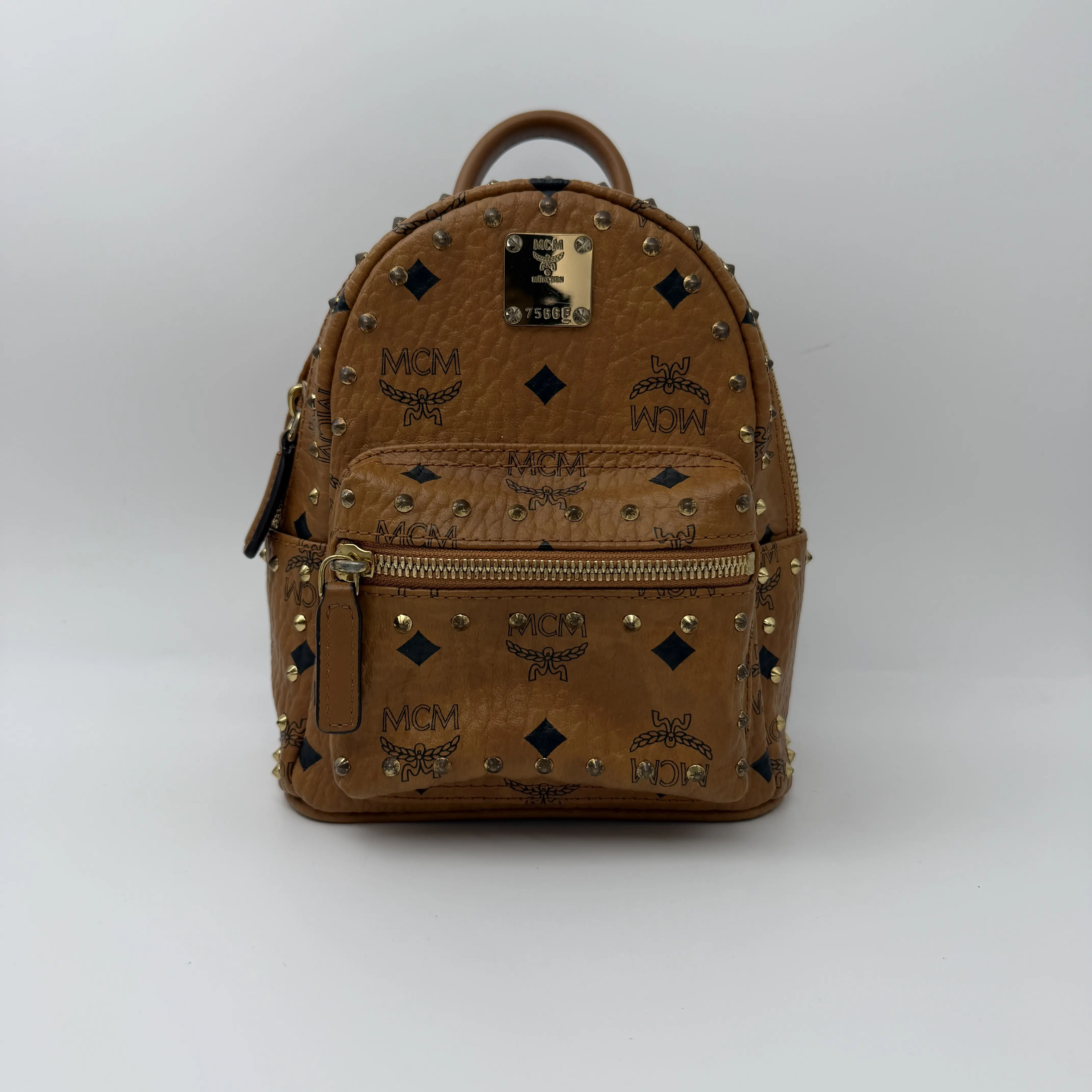 Pre-owned MCM Cognac Visetos Ultra Mini Studded Backpack