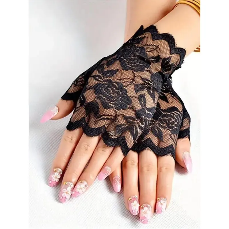 Women's Hollow Out Floral Lace Fingerless Gloves - Elastic Fashion Accessory for Valentine's Day Proposal, Wedding Party, Birthday Gifts, Cutout Lace Women's Gloves, Finger Sleeves Women's Gloves