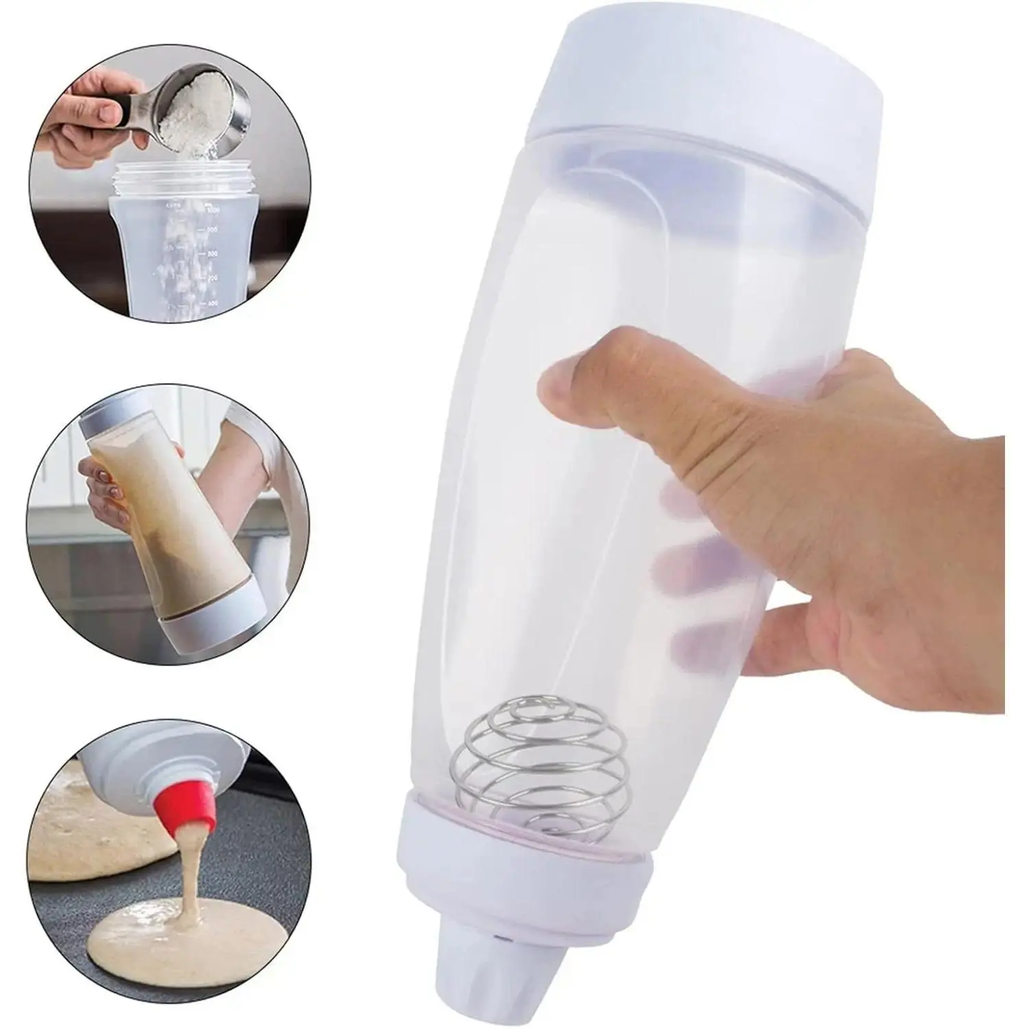 Pancake Batter Mixer Bottle – 33 Oz Dispenser with Blender Balls, Kitchen Squeezer for Batter, Graduated Lines & Non‑Slip Base for Cupcakes, Crepes, Muffins, Pancakes squeeze ketchup