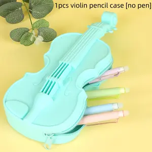 Silicone Violin Pen Bag, Guitar Creative Pen Box, Cute Stationery Cosmetic Case, Silicone Zipper Pen Bag, Makeup Bag, Bathroom Organizer
