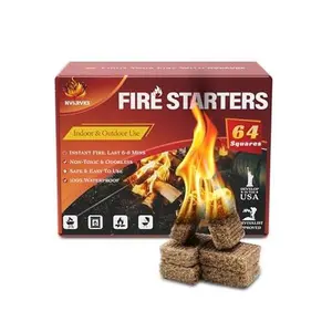 Fire Starter, Easy-Burning Fire Starter Squares for Wood Stoves, Campfires, Grill Pit and Fireplace, Natural & Waterproof BBQ Fire Starters, 64 Mini Square