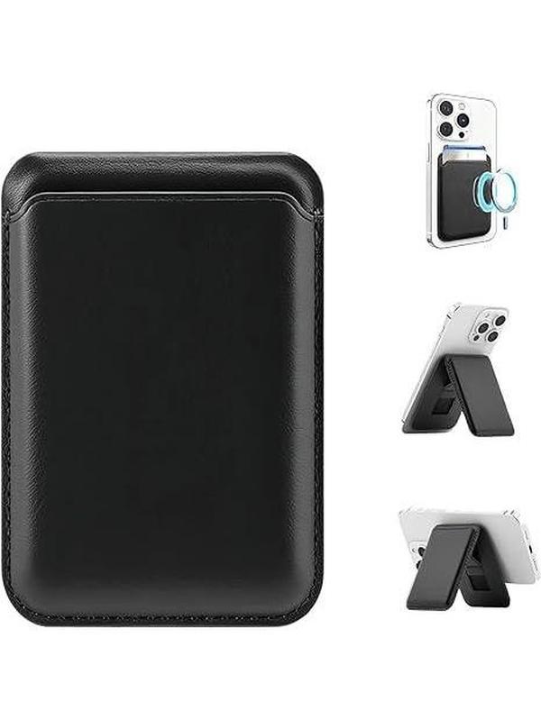 MagSafe Wallet, Card Holder Fit 1-2 Cards, Strong Magnetic Phone Stand with Angle Adjustment, Vegan Leather Phone Wallet for iPhone 17/16/15/14/13/12 Series, Orange Blank Brown White Pink