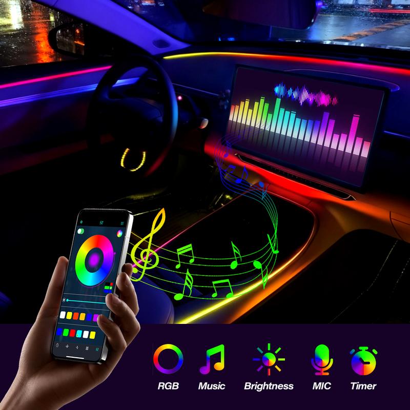 64-Color RGB Interior Car Lights Smart App Remote Control Music Sync for All Vehicles with Chrome Fender Trim & HD Mirror Makeup
