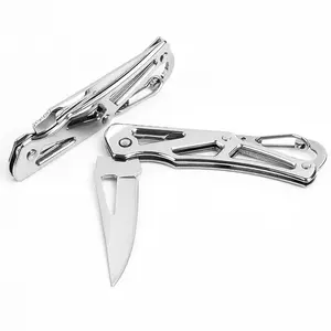 Silver Color Folding Knife, Outdoor Camping Tool Stainless Steel Edc Keychain Multi-Tool, Portable Emergency Survival Kit with Key Ring, Folding Pocket Knives