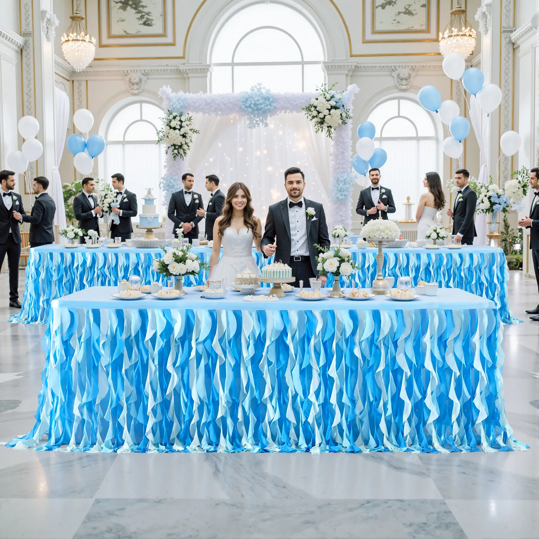 Only Covers Front of 6/9FT Table Nautical Magical Ocean Blue Tulle Table Skirt with Curly Ruffles, Rectangle Willow Table Skirting for Under the Sea Baby Shower, Birthday & Party Decor,summerwins,Summer Sale,Mid Year Sale,Deals For You Day