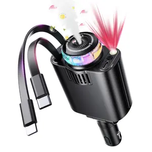 Retractable 5 in 1 Car Charger , USB C Fast Charging Car Adapter with Aromatherapy & Starlight Light, Car Air Freshener Phone Charger for iPhone 16/15/14/13/12 & Android