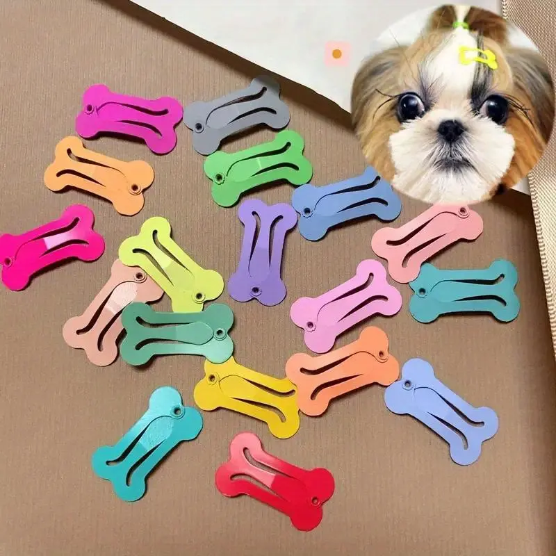 10 pieces/set, cute puppy hair clips in colorful bone shapes, pet puppy hair clips, puppy pet dog grooming accessories