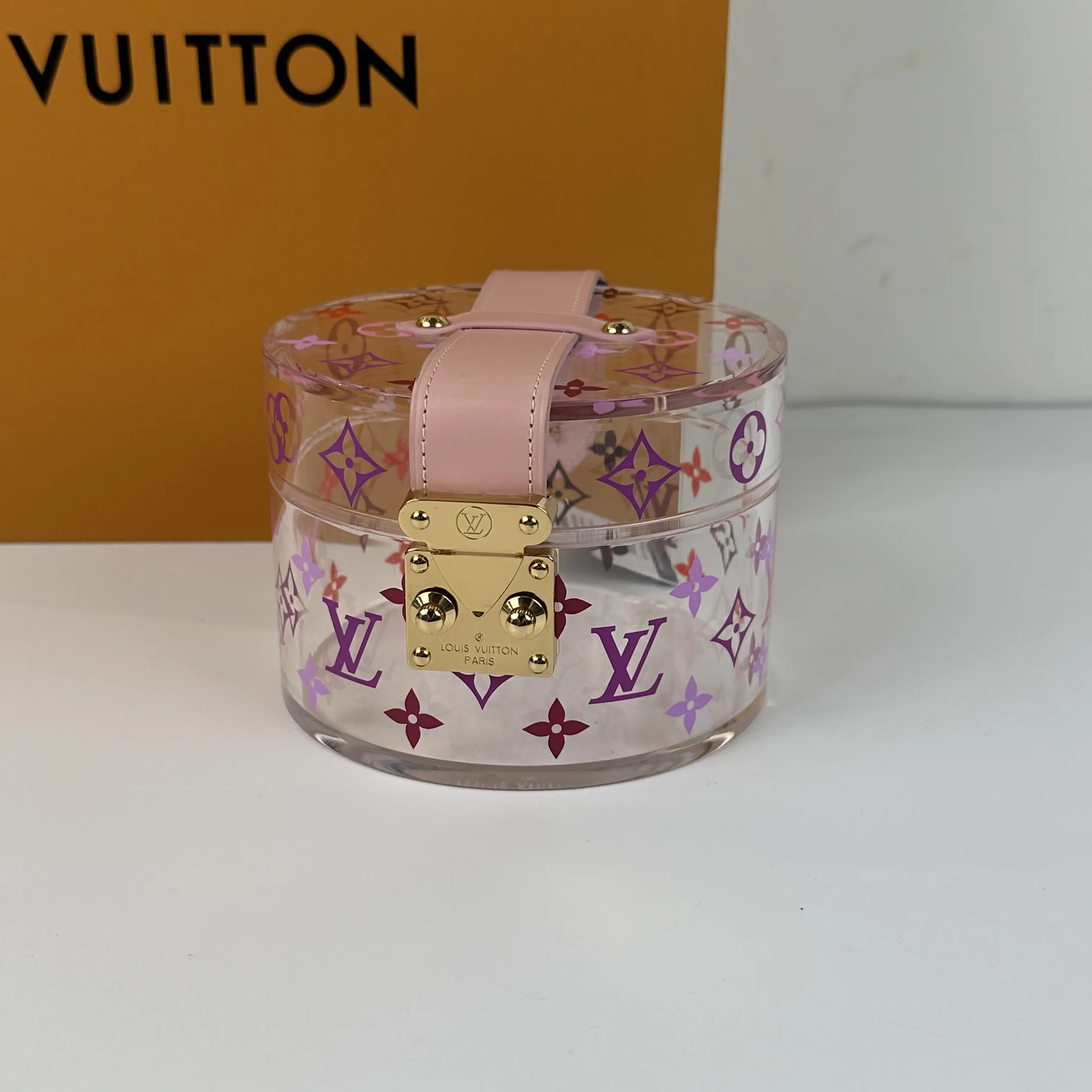 Pre-owned Louis Vuitton Clear Plexiglass Pastel Monogram Round Jewelry Vanity Box
