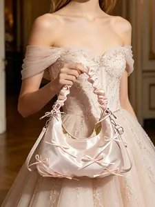 1pc  Sweet girl bow cloud bag, cute and versatile pleated handbag, new single shoulder underarm bag suitable for dining, dating, and dinner parties, women's handbag