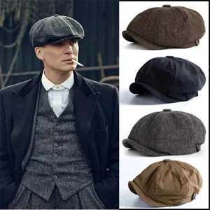 Peaky Blinders Newsboy Flat Cap Herringbone Tweed Wool Baker Boy Hat for Men - Vintage Style, Classic English Fashion, Comfortable & Stylish, Ideal for Daily Wear, Outdoor Activities, Perfect for Fall & Winter, Premium Quality, Timeless & Elegant Headwear