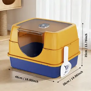 Galaxy Enclosed Orange Cat Litter Box - Sealed Odor Prevention, Sand Scatter Control, Stable & Durable Cat Litter Tray for Pet Families