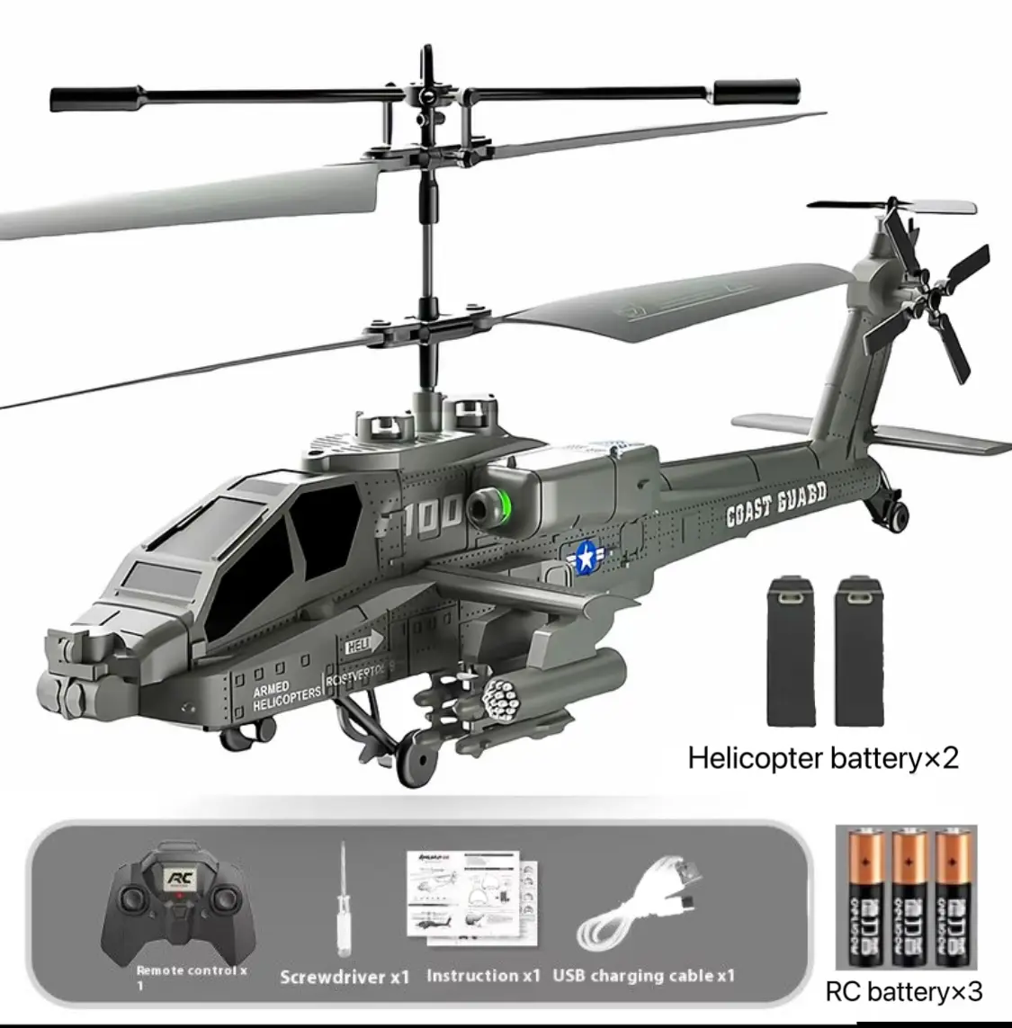 3.5CH RC Helicopter - Military Armed Remote Control Aircraft, LED Lights, 1-Click Takeoff/Landing, Built-In Gyroscope, Kids & Adults Toy (Colored English Gift Box Included)