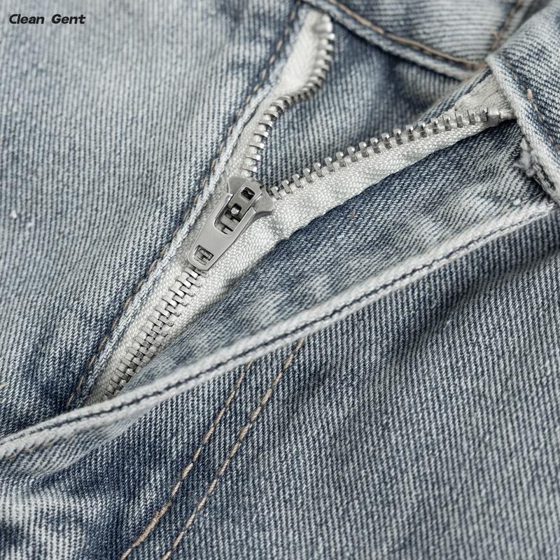 Clean Gent Men's Vintage Washed Loose Straight Jeans, Casual All-Season Trousers, Street Style, Zipper Fly, Solid Color Pattern, Everyday Denim Pants