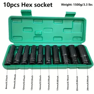 1/2" Drive Impact Socket Set, 10 Sockets and Driver Tool Kit, Standard Metric Size (8-24mm) Mechanics Tool Kit Socket Kit Metric Drive Socket Set with Plastic Tool Case