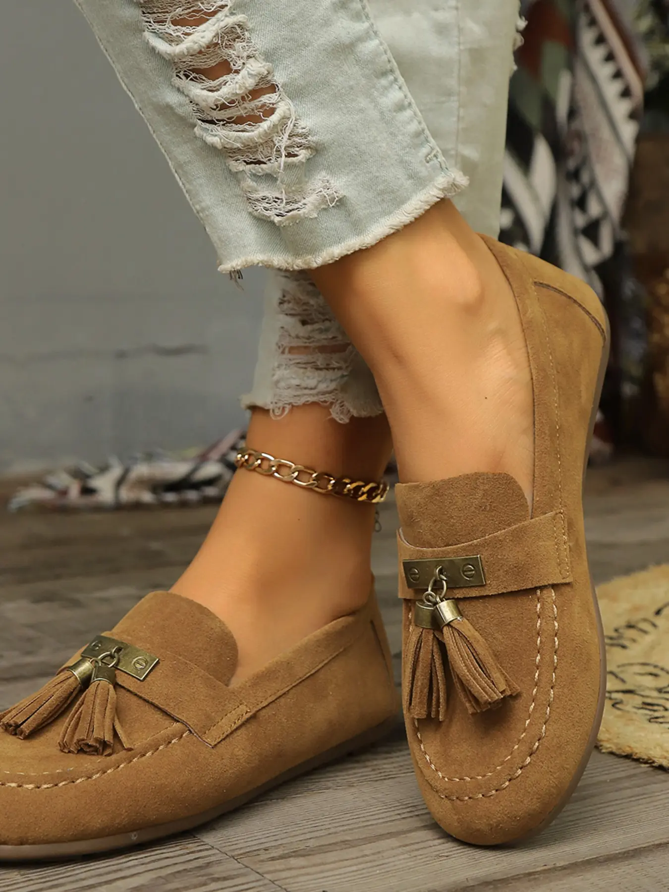 Women's Summer Flat Slip-On Loafers, Vintage Fringe Design, Comfortable Casual Shoes for Daily Wear, Stylish Ladies Footwear, Tassel Loafers
