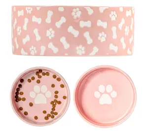 10 Strawberry Street Set of 2 Bone & Paw Pattern Pet Dishes