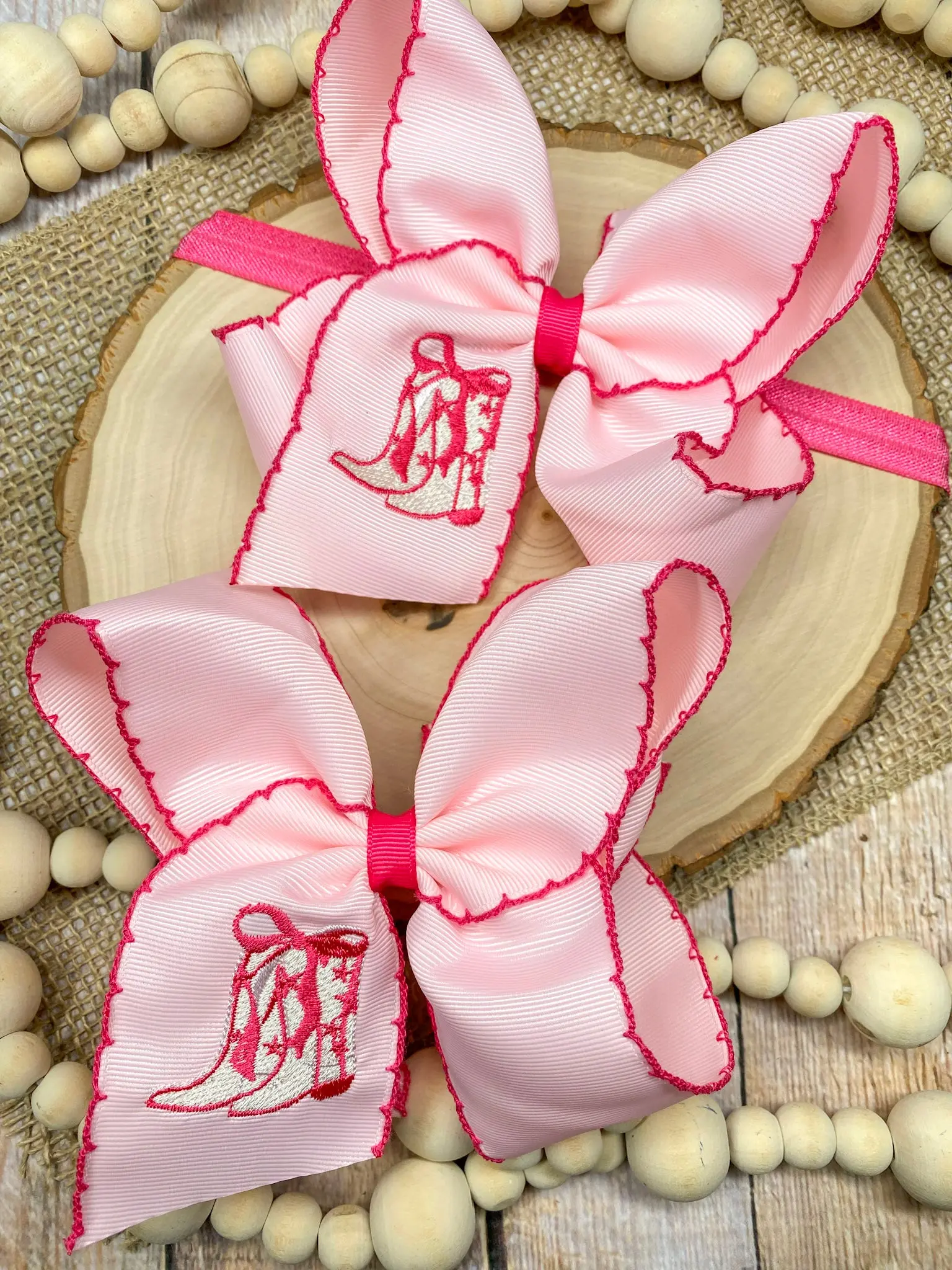 Western Boot Embroidered Moonstitch Hair Bow | Clip or Headband for Dress