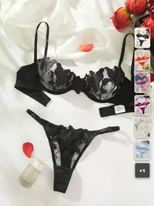 2 Piece Lingerie Set Embroidered Floral Underwire Romantic Intimates