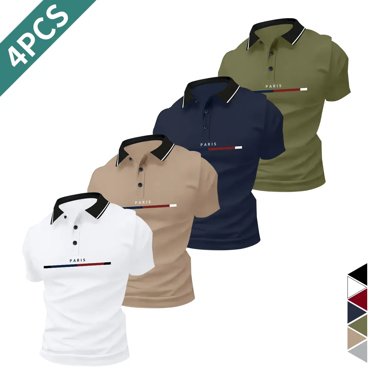 Men's 4-Pack Casual Short-Sleeve Polo Shirts, Solid Color, Soft Classic Collar, Breathable Fabric, Comfortable Fit, Ideal for Daily Wear & Summer Business Style