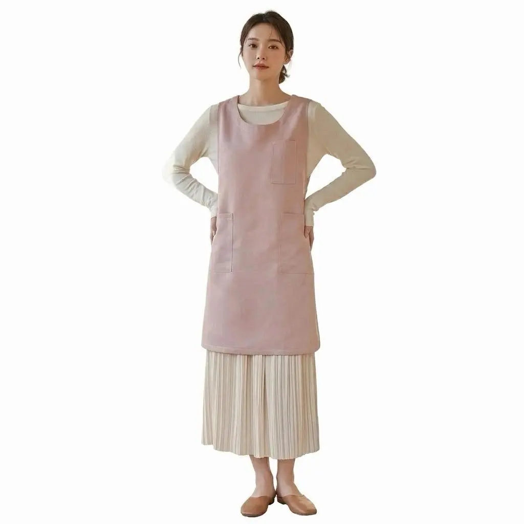 Thick Synthetic Japanese-Style Polyester Splash-Proof Apron with Pocket, Korean Floral Design, One Size Work Wear for Home Care, Kindergarten Teachers, Teacher