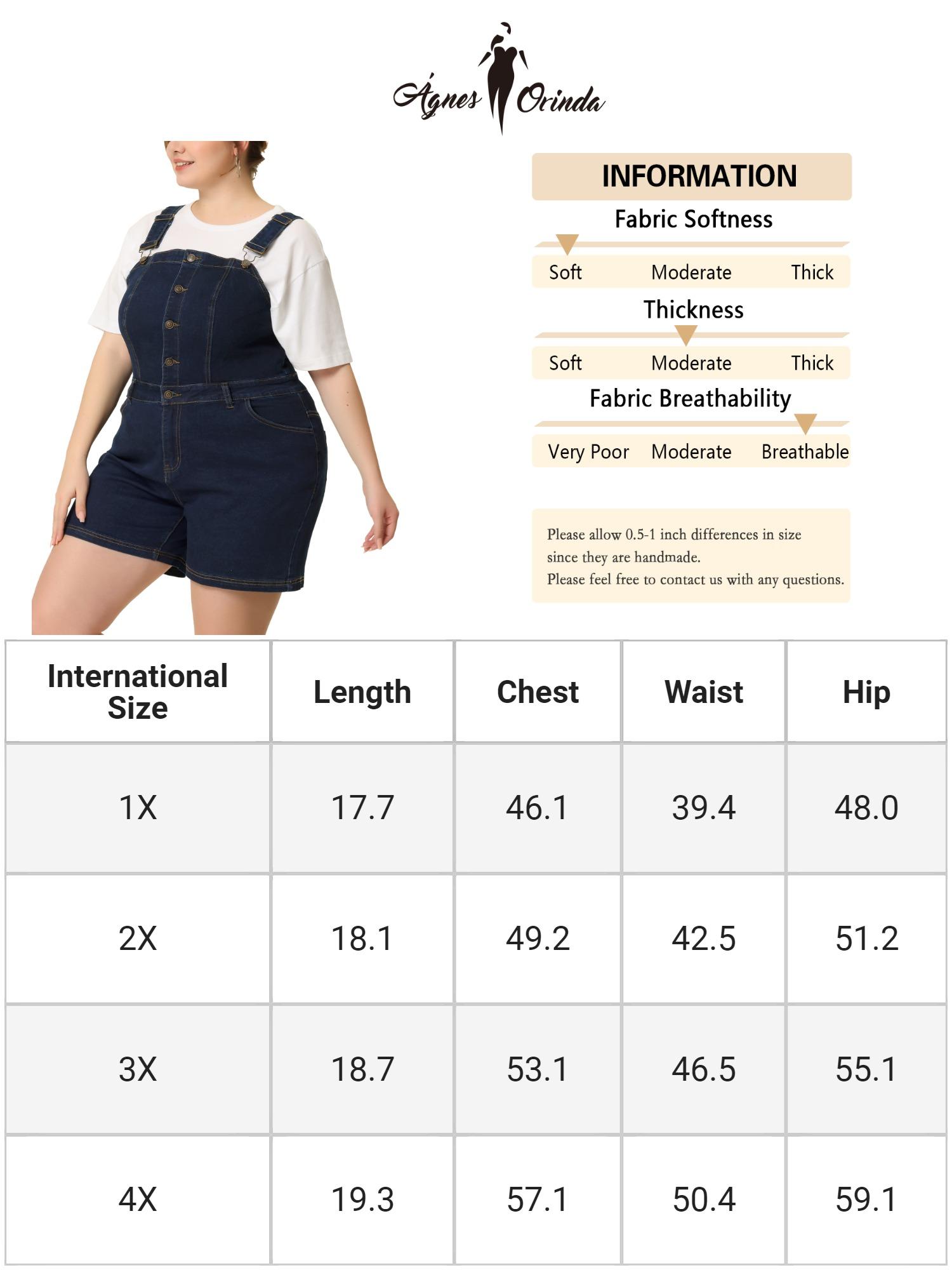 Agnes Orinda Plus Size Adjustable Jumpsuit Bib Shorts Denim Overalls