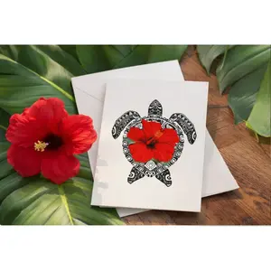 MoanaSina Creations Sea Turtle Laumei Honu Greeting Card Set of 5 with Envelopes Polynesian Inspired Design 5x7 Inches Premium Stationery
