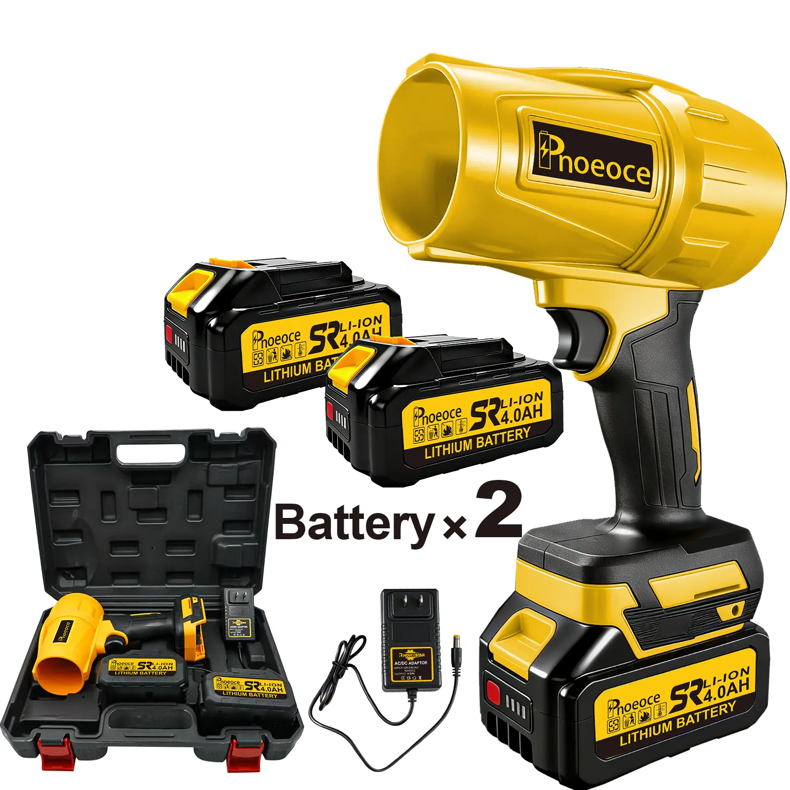 PNOEOCE Wireless High-Power Turbo Jet High-Speed Lithium-Ion Leaf Blower, high-power brushless motor, versatile uses, cleans yard leaves, sand from driveways, and dries vehicles, 2 fast-charging batteries, portable and handheld
