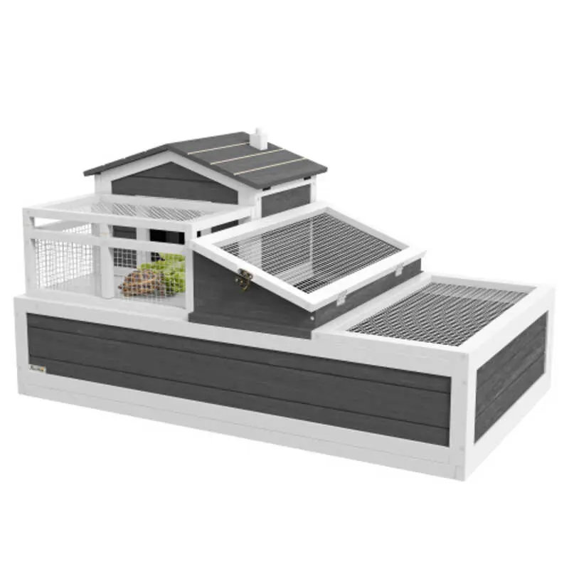 Room House Habitat Balcony Stories Indoor Outdoor Wooden Tortoise Enclosure with Ladder Tray Openable Roof Large Reptile Cage x Gray