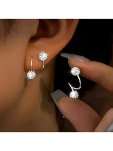 Simple and elegant design. Double-headed screw fastening with silver glittering diamonds. Unique S-shaped earrings and ear pendants. Diamond Stud Earrings