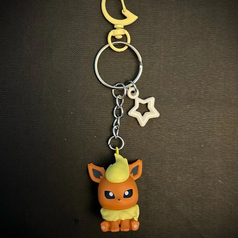Chibi Flareon Keychain with Clip - Cute Cartoon Keychain for Fans