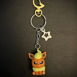 Chibi Flareon Keychain with Clip - Cute Cartoon Keychain for Fans